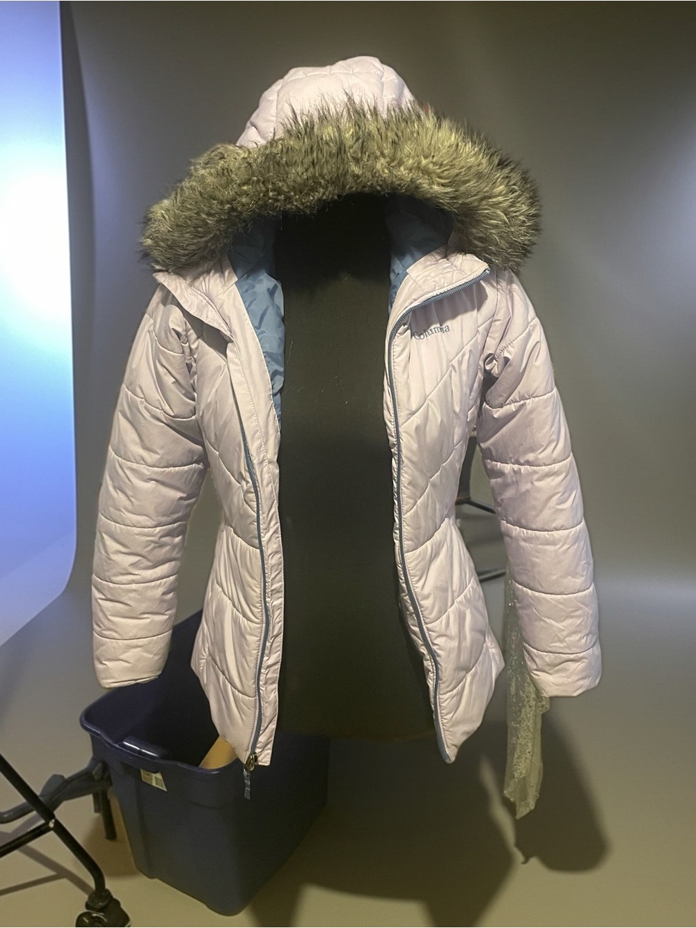 Columbia Light Purple Quilted Girls' Hooded Puffer with Faux Fur Trim